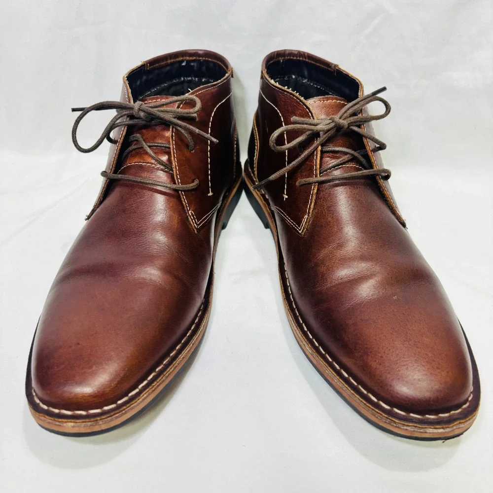 Steve Madden Men's Brown Leather Chukka Boots Lace-Up Ankle Shoes